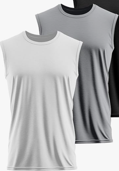 Ficerd 2 Pack Men's Big and Tall Tank Tops Workout Gym Muscle Plus Size T Shirts Sleeveless Fitness Athletic Oversized Tee (White & Light Grey - 5XL)