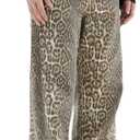 YELLOOP Leopard Print Jeans Y2k Leopard Grunge Y2k Pants Womens Baggy Jeans 2000s Leopard Pants (Light,L,Large)