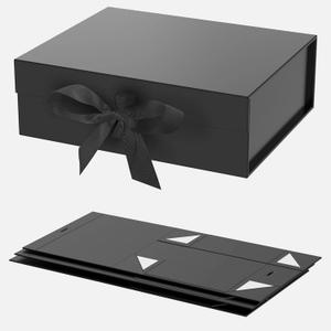 Gift Box Black, 10.5x7.5x3.1 Inches Larger Capacity Magnetic Gift Decorative Box with Lid and Ribbon for Men omen, Collapsible Proposal Box for Valentine's Day Wedding Birthday(4 Pack)