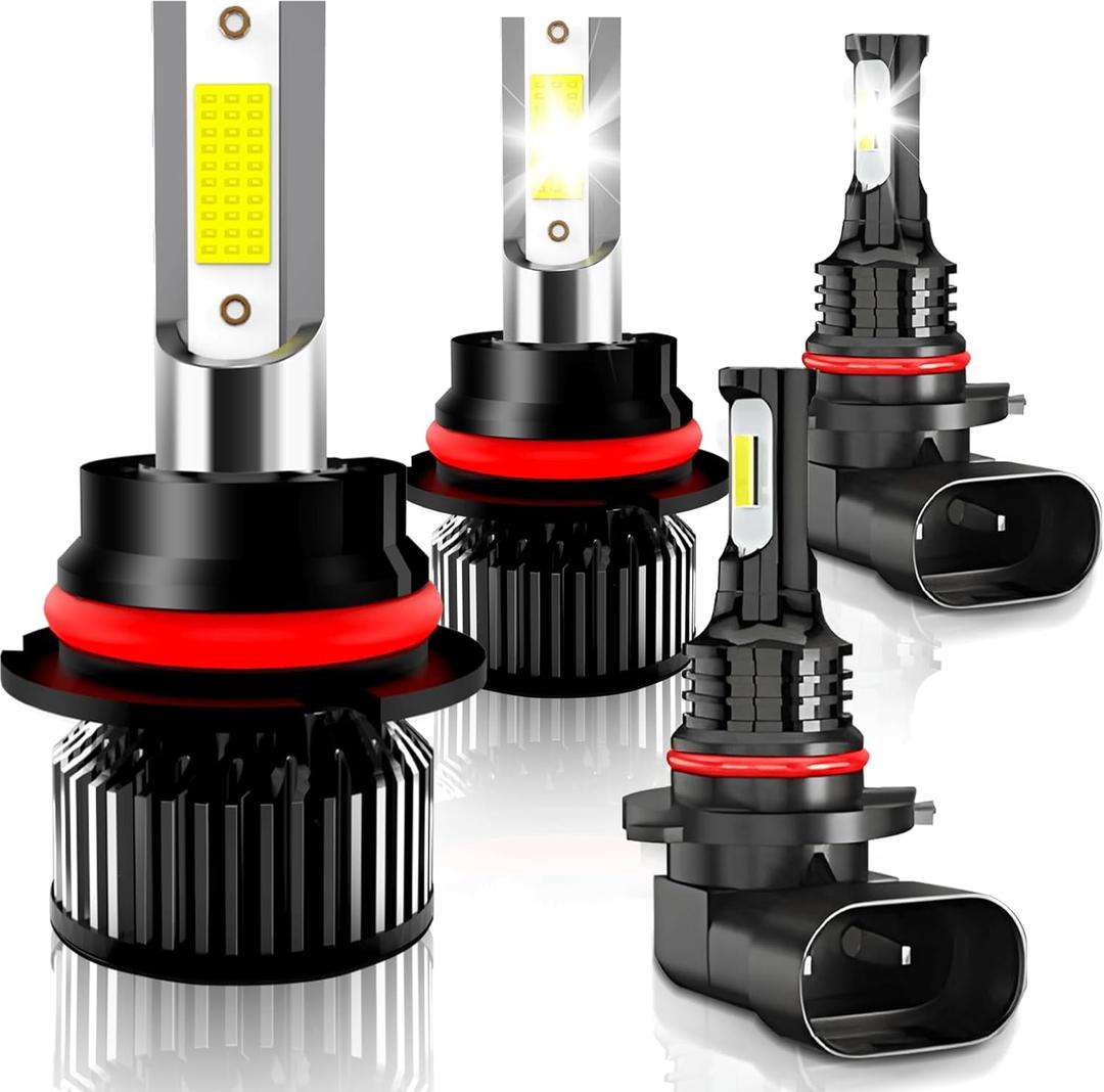 Compatible for 1997 1998 1999 2000 2001 2002 2003 Ford F150 F250 F350 F450 Light Bulbs, 9007 HB5 High Low Beam 9006/9145 Fog Lights, 6500K Light Combo Kit, Plug n Play, 4-Pack
