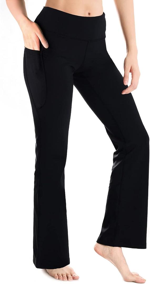 Yogipace Petite/Regular/Tall Women's Bootcut Yoga Pants with Side Pockets, Flare Leggings for Travel, Lounge & Everyday Wear (Black, M)