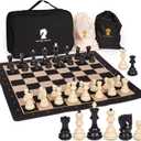 Agirlgle 20'' Tournament Chess Set for Adults and Kids Foldable Silicone Chess Board Game Chess Pieces 3.8'' King Height Portable Travel Chess Set Storage Bag for Outdoor Family Vintage Board Game