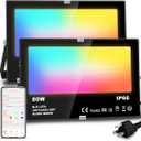 LED Flood Light Outdoor 800W Equivalent 8000LM Smart RGB Landscape Lighting with APP Control, DIY Scenes - Timing - 5700K Daylight White - Color Changing Uplight, IP66 Waterproof US Plug MELPO(2Pack)