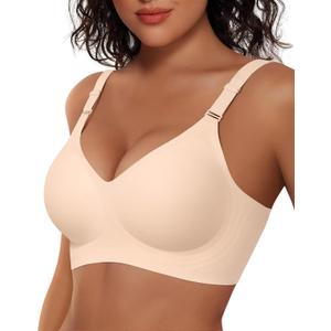 Vertvie Womens Wireless Jelly Bras No Underwire Push Up Seamless Bra Supportive Full Coverage Bralette Regular and Plus Size (Pink, L)