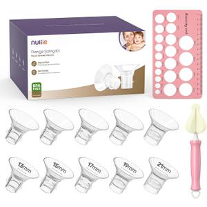 Nuliie Silicone Flanges Insert Replacement Kit, Flange Sizing Kit for Electric Breast Pumps, Pumping Essentials for Moms, 13/15/17/19/21mm for 24mm Flange/Shield, 10PCS