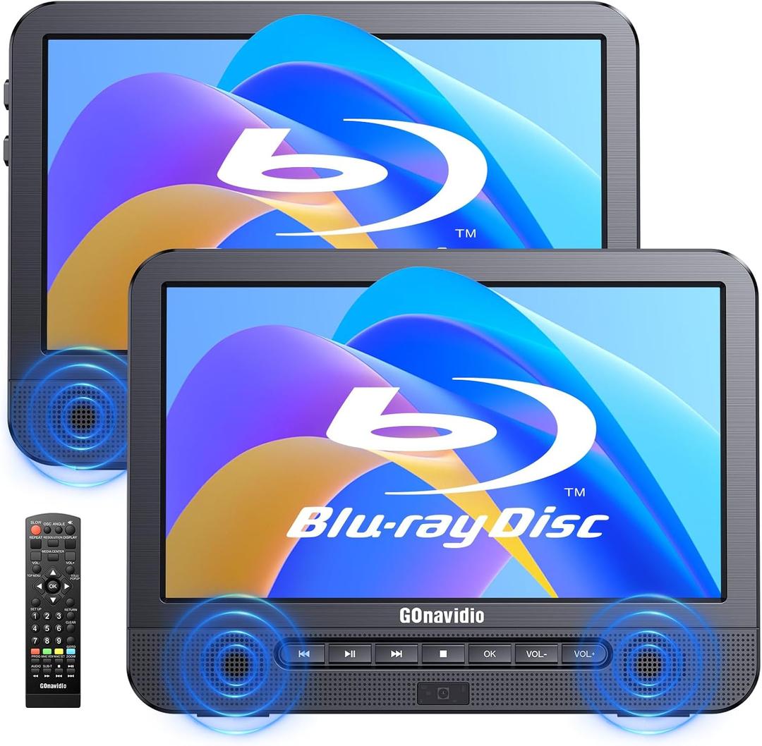 10.1'' Portable Blu Ray Players for Car with Rechargeable Battery, Dual Screen Blu Ray DVD Players Support 1080P Video, Dolby Audio, HDMI Out, Sync Screen, Last Memory, USB/SD, Play A Same Movie