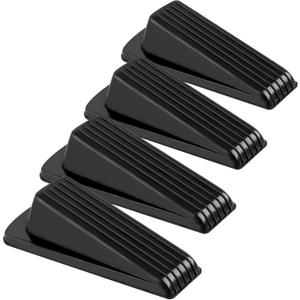 4 Pack Door Stoppers, Rubber for Bottom of Door, Rubber Door Stopper Wedge, Sturdy Stackable Door Stops for Floor (Black)