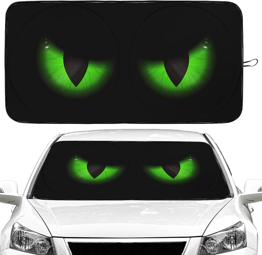 Green Eyes Car Windshield Sun Shade Foldable Sunshade Front Window Cover Sun Visor Protector Accessories (59x27.5 inches)