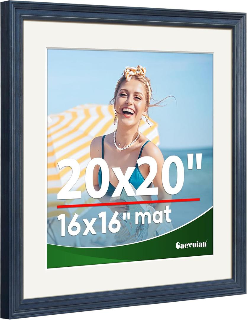 20x20 Frame, Vintage Classic Style Picture Frame | High Definition Plexiglass, Fits 16x16 Mat, Horizontal/Vertical Wall Hanging, Navy Blue, 1Pack