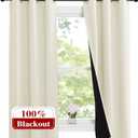 NICETOWN Cold Reducing Curtains, Kitchen Short Full Blackout Curtain Panels, Great Job for Blocking Light, Complete Blackout Draperies with Black Liner for Night Shift (Beige, Set of 2, 37 by 63-inch)