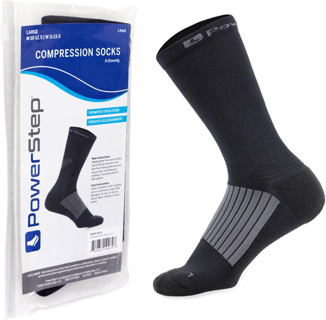 PowerStep Compression Socks for Running, Foot Pain, Ankle Swelling & Discomfort. Extra Large