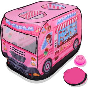 Playbees Musical Ice Cream Truck Pop Up Play Tent with 3 Openings - Tent for Toddlers - Indoor & Outdoor - Pop Up Tents for Kids - Includes Carry Bag and Sound Button- 43.5x28x26.5 Inch