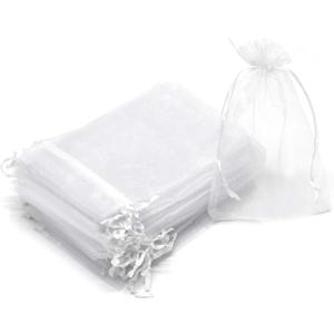 50Pcs Premium Sheer Organza Bags, White Wedding Favor Bags with Drawstring, 7x9 inches Jewelry Gift Bag for Party, Festival, Makeup Organza Favor Bag, Drawstring Goody Pouches