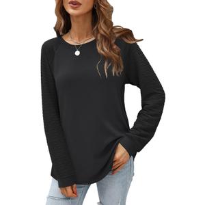Aifer Womens Long Sleeve Shirts Crew Neck Casual Tops Fashion Loose Fit Trendy Tunic Outfits Clothes (Black, M)