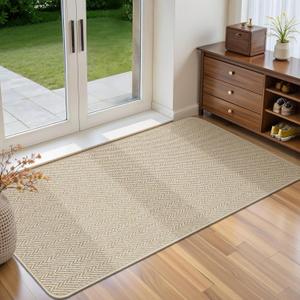 Ultra Thin Door Mat Indoor Entrance 24"x47", Low-Profile Indoor Door Mat, Non Slip Entry Mat Rubber Backing Unique Herringbone Design Inside Doormat Dirt Trapper Entryway Mats, Beige