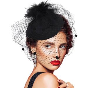 Fascinators Hat Flower Mesh 20s 50s Pillbox Hat Cocktail Tea Party for Women (Black)