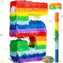 Sratte Rainbow Number Piata Multicolor Piata Small Birthday Party with Blindfold Stick and Confetti for Birthday Anniversary Cinco De Mayo Fiesta Party Decor(Number 5)