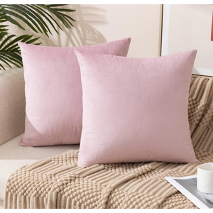 ETASOP Velvet Pillow Covers with Inserts Included 18x18, Pack of 4 Soft Solid Decorative Throw Pillows for Sofa Bedroom Car (Light Pink)