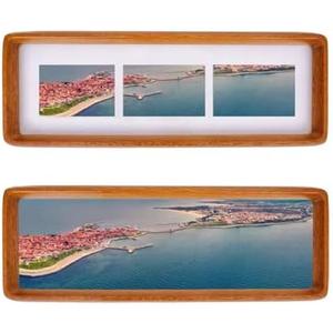 OUBOXDPF 4x12 Collage Picture Frame Teak Wood, Multiple Four 2x3 Photos or 4x12 without Mat, Rustic Photo Frame with Tempered Glass Hanging or Tabletop Displaying Horizontally or Vertically