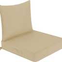 downluxe Waterproof Outdoor Chair Cushions 24x24, Outdoor Cushions for Patio Furniture with Removable Cover, Outdoor Deep Seat Patio Cushion Set with Backrest for Sofa, Couch and Patio Chairs, Khaki (24 x 24 Inch)