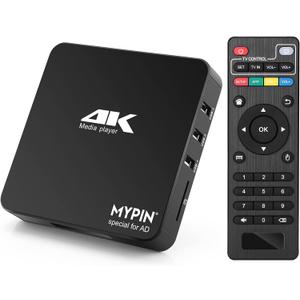 4K@60hz MP4 Media Player Support 8TB HDD/ 256G USB Drive/SD Card with HDMI/AV Out for HDTV/PPT MKV AVI MP4 H.265-Support Advertising Subtitles/Timing, Networkable, Mouse&Keyboard Control