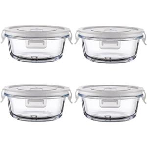 Small Round Glass Food Storage Containers With Lids, 1.5 Cup Round Meal Prep Bowls With Lids BPA-Free, Airtight Small Glass Food Containers for Microwave, Dishwasher, Freezer Safe-4 pack (transparent)
