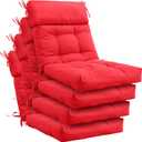 Barydat 4 Pack High Back Chair Cushion Indoor Outdoor Tufted Seat and Back Chair Rocking Pads Lounge Porch Seat Cushion with Ties for Patio Furniture, 43.4 x 21 x 3.3 Inch (Red)