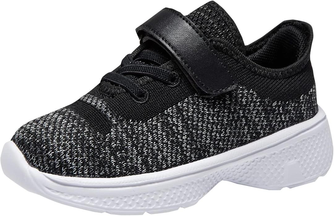 adituo Toddler/Little Kid Boys Girls Lightweight Breathable Sneakers Strap Athletic Runing Walking Sports Shoes (Black)