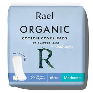 Rael Incontinence Pads for Women, Organic Cotton Cover, Postpartum Essential, Heavy Absorbency, Bladder Control, 4-Layer Core with Leak Guard Technology, Long Length (Moderate, 60 Count)