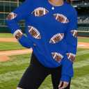 MOUSYA Womens Sequin Football Sweatshirt Game Day Long Sleeve Shirt Sunday Funday Pullover Casual Crewneck Tops (Blue, S)
