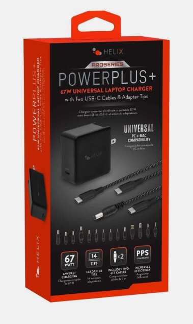 Helix 65W Universal USB-C Laptop Charger Power Adapter (ETHNBC65U) Black