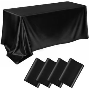 4 Packs Satin Rectangle Tablecloth 58 x 102 Inch, Stain and Wrinkle Resistant Washable Table Cover Smooth Fabric Bright Silk Tablecloth for Dining Table, Wedding Banquet Party Events (Black)