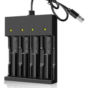 18650 Battery Charger 4 Bay Smart Universal Charger for 3.7V Rechargeable Lithium Li ion Batteries Compatible 18650 26650 21700 10400 14500 16340 16650 18500 Battery Charger (Only USB Charger)