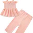 Toddler Girls Summer Outfits Clothes Sleeveless Pant Set Solid Color 100% Cotton Strap Ruffle Baby Clothes 6M~5T (12~18M, Light Pink)