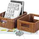 Plastic Storage Baskets for Shelves and Cabinets, Wicker Storage Baskets for Shelves, Pantry Baskets Organization and Storage, Water-Resistant and Durable(Set of 2, Dark Brown)