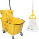Midoneat Commercial Mop  with Side Press Wringer on Wheels, Including One Commercial Mop, 35 Quart, Yellow