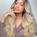 HANNE 13 * 6 Lace Front Wigs for Black Women 29 Inch Synthetic Pre Plucked Wavy Filp Curl Futura Fiber Glueless Blonde Wigs HD lace frontal Wig Hair Replacement Wigs for Every Occasion (Ombre Blonde)