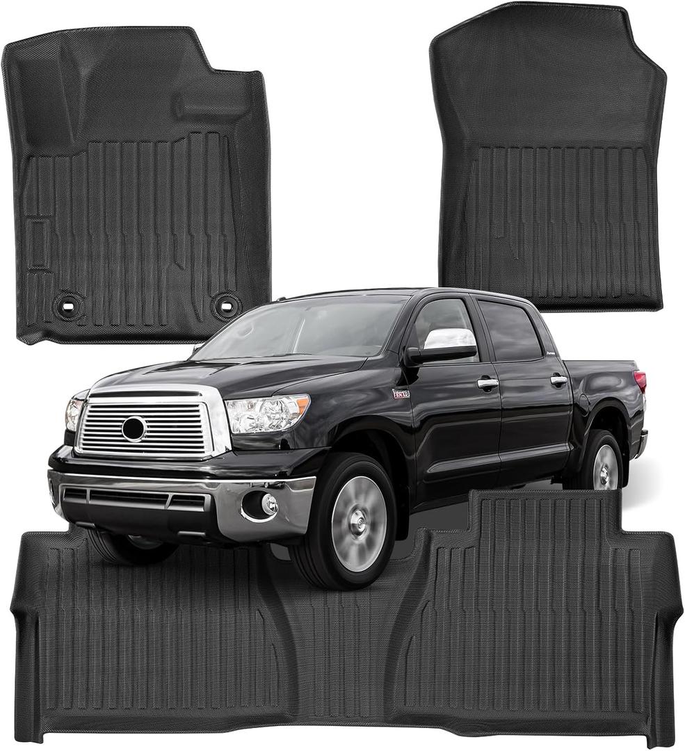 Floor Mats for Toyota Tundra: 2012 2013 CrewMax Cab & Double Cab,for Toyota Tundra Accessories, All Weather Car Accessories Front & 2nd Row Automotive Floor Mats for Trucks, Car Liner 3PCS Black
