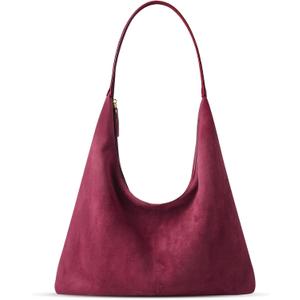 Suede Shoulder Bag for Women Suede Purse Boho Bags Slouchy Tote Bag Satchels Trendy Crescent Crossbody Bag Handbag (Burgundy)