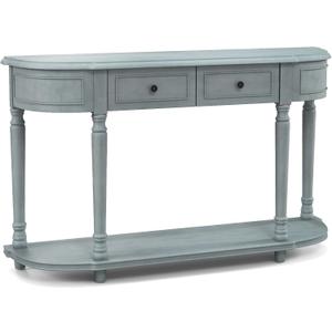 Vintage Console Table with Storage, Wooden Entry Table with 2 Drawers, Open Shelf, Solid Wood Legs, Retro, Classic Long Narrow Sofa Table for Entryway, Living Room, Hallway, Blue,
JV11262BL