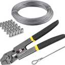 Stainless Steel Wire Cable Crimping Tool Kit, Cutter &Crimper Plier, 100FT 304 Wire Rope, 100pcs Aluminum Sleeves Stops Complete Kit (1/64'' Stainless Steel Cable Kit)