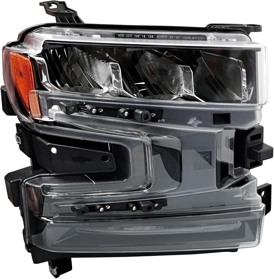 LED Headlight for Chevy Silverado 1500 LT WT 2019 2020 2021, Replace 84621851 GM2503497, Turn Signal Front Right Passenger Side, Head Light Assembly W/Bulbs