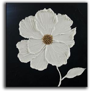 YaSheng Art - Thick Texture Flowers Abstract Oil Painting Hand-Painted Black and White Wall Art Minimalist modern Art Paintings Home Living room Room Dining Room Bedroom Wall Decorative Art Oil Painting 24x24inch (YS191)