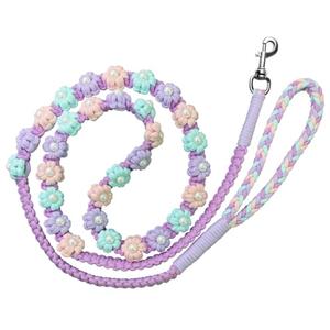 Handmade Braided Dog Leash with Floral Design, Soft Cotton Rope - Lightweight Spring Summer Leash for Small/Medium Dogs, 59in Safe & Durable (Wisteria Whisper)