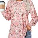 Uhiger Long Sleeve Shirts for Women 2026 Spring Dressy Casual Blouses Pleated Crewneck Tunic Tops for Leggings Cute Tee Small