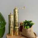 Set of Three Turkish Manual Coffee Grinders, Brass Coffee Mill with Handle, Fixed Top Pepper Grinder, Kitchen Decor