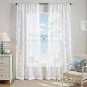Jinchan Sheer Curtains for Living Room Bedroom White Coastal Curtains for Beach Cabin Summer Room 84 Inch Long Voile Light Filtering Seashell Starfish Window Treatments Set Rod Pocket 2 Panels