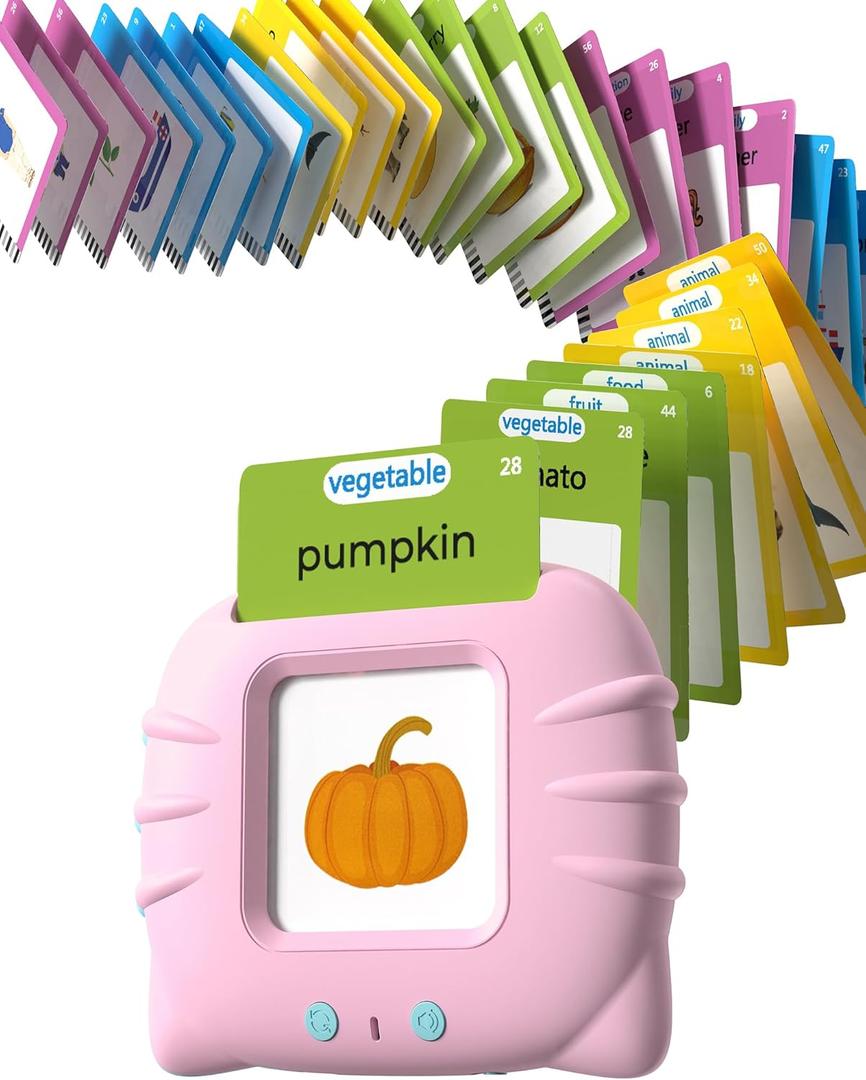 Airbition Talking Flash Cards for Toddlers 1 2 3 4 Year Olds, Montessori Language Learning with 224 Words, Pocket Speech Therapy Playthings, Children's Sensory Educational Device, Pink