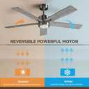 52 Inch Ceiling Fan Brushed Nickel Remote Controlled Dimmable Light Combo - Quiet Reversible - 5 Grey Blades