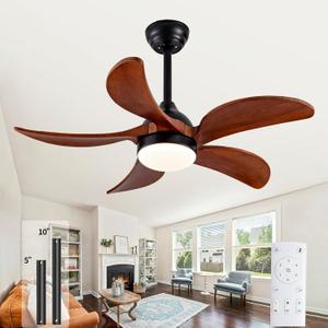 36-Inch Wood Ceiling Fans with Lights, Remote Control, Dimmable 5-Blade Propeller, Modern Quiet Small Ceiling Fans for Indoor/Outdoor, Bedroom, Living Room, Office, Farmhouse (Dark Walnut)